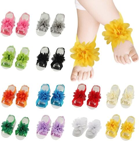Eforcase 12 Pairs Baby Girl's Barefoot Sandals Flower Baby Barefoot Sandals Feet Accessories for Newborn Infants Toddlers Girls in Saudi Arabia