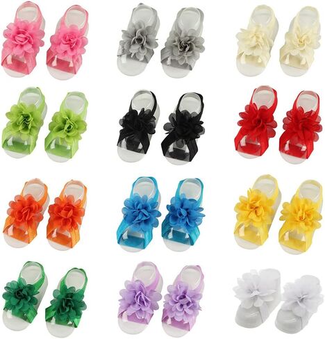 Eforcase 12 Pairs Baby Girl's Barefoot Sandals Flower Baby Barefoot Sandals Feet Accessories for Newborn Infants Toddlers Girls in Saudi Arabia