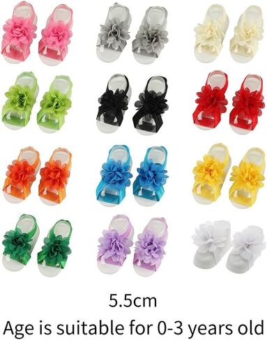 Eforcase 12 Pairs Baby Girl's Barefoot Sandals Flower Baby Barefoot Sandals Feet Accessories for Newborn Infants Toddlers Girls in Saudi Arabia