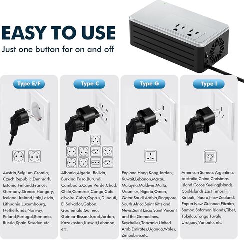 1200Watt Step Down Transformer 220V to 120V for Any American Appliances and Electronics, ideal for Hair Dryer, Straightener Curling Iron, Coffee Maker, Travel Power Plug Adapter US to EU/UK/AU/Asia in Saudi Arabia