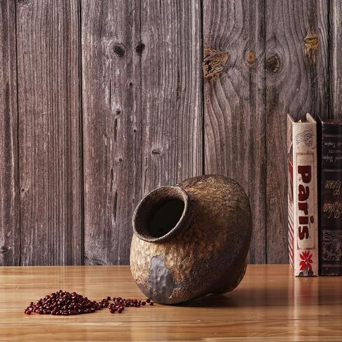 Small Stone Vase for Rustic Home Decor, Farmhouse Antique Pottery Vase Furniture&Table Flower Decorative, Round Terracotta Vase for Living Room Decor, Modern Rustic Concrete Clay Art Vases in Kuwait