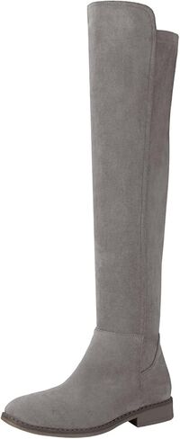 Shoe'N Tale Thigh High Over The Knee Boots for Women Flat Low Heel Fall Winter Stretch Suede Long Round Toe Boots in Kuwait