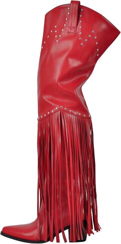 richealnini Fringe Thigh High Boots with Tassels Western Cowboy Boots Zip Up Wide Calf Sock Booties in Saudi Arabia
