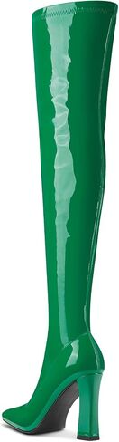 Aachcol Womens Patent Leather Fashion Over The Knee High Boots Chunky Block High Heel Thigh High Boots Pointed Toe Zipper Sexy High Heel Long Boots in Kuwait