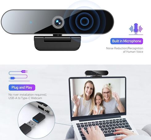 4K Webcam for PC, 4K Autofocus Web Camera with Dual Noise-Canceling Mics, Built-in Privacy Cover, Adjustable Tripod, Plug and Play, USB Webcam for Zoom/Teams/OBS/Meet/Streaming/Video Calling in Saudi Arabia
