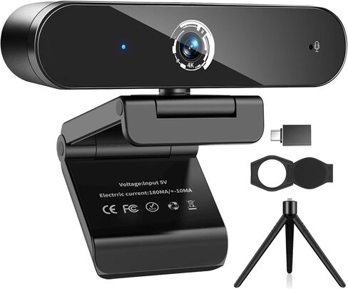 4K Webcam for PC, 4K Autofocus Web Camera with Dual Noise-Canceling Mics, Built-in Privacy Cover, Adjustable Tripod, Plug and Play, USB Webcam for Zoom/Teams/OBS/Meet/Streaming/Video Calling in Saudi Arabia