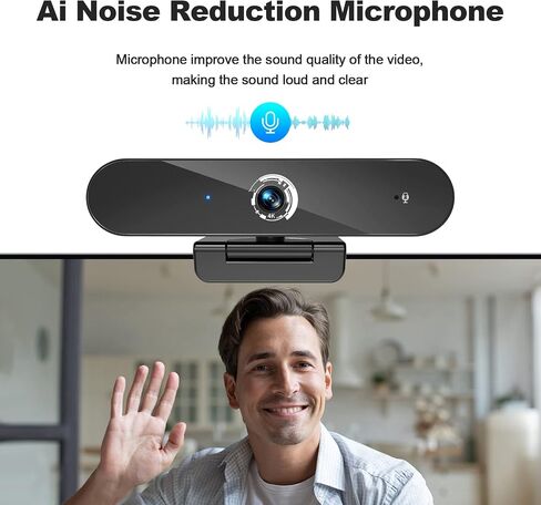 4K Webcam for PC, 4K Autofocus Web Camera with Dual Noise-Canceling Mics, Built-in Privacy Cover, Adjustable Tripod, Plug and Play, USB Webcam for Zoom/Teams/OBS/Meet/Streaming/Video Calling in Saudi Arabia