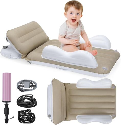 سرير طائرة للأطفال الصغار قابل للنفخ من KKUYT - سرير طائرة للأطفال الصغار مع جوانب، حزام أمان، مضخة، سرير سفر موسع لمقعد الطائرة للأطفال الصغار، مرتبة هوائية للأطفال الصغار، أساسيات السفر بقطار الطائرة in Kuwait