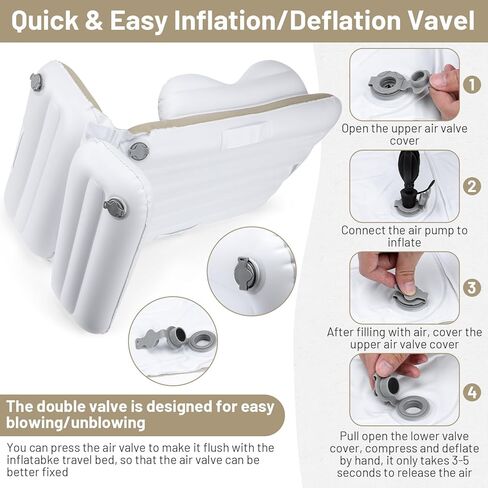 سرير طائرة للأطفال الصغار قابل للنفخ من KKUYT - سرير طائرة للأطفال الصغار مع جوانب، حزام أمان، مضخة، سرير سفر موسع لمقعد الطائرة للأطفال الصغار، مرتبة هوائية للأطفال الصغار، أساسيات السفر بقطار الطائرة in Kuwait