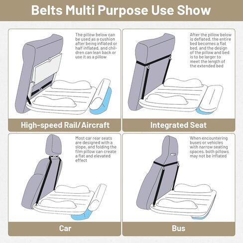 سرير طائرة للأطفال الصغار قابل للنفخ من KKUYT - سرير طائرة للأطفال الصغار مع جوانب، حزام أمان، مضخة، سرير سفر موسع لمقعد الطائرة للأطفال الصغار، مرتبة هوائية للأطفال الصغار، أساسيات السفر بقطار الطائرة in Kuwait
