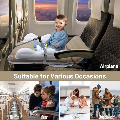 سرير طائرة للأطفال الصغار قابل للنفخ من KKUYT - سرير طائرة للأطفال الصغار مع جوانب، حزام أمان، مضخة، سرير سفر موسع لمقعد الطائرة للأطفال الصغار، مرتبة هوائية للأطفال الصغار، أساسيات السفر بقطار الطائرة in Kuwait