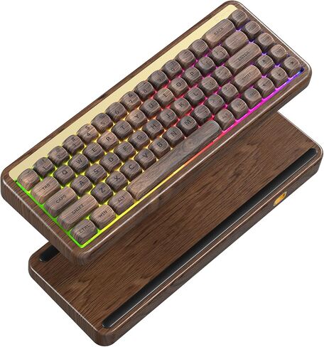 XVX M68 Retro Gaming Keyboard with Walnut Wood, 60% Percent Gasket Mechanical Keyboard, Pre-lubed POM Switches Creamy Gaming Keyboard, Hot Swappable Custom Keyboard, RGB Backlit, Cherry Profile in Saudi Arabia