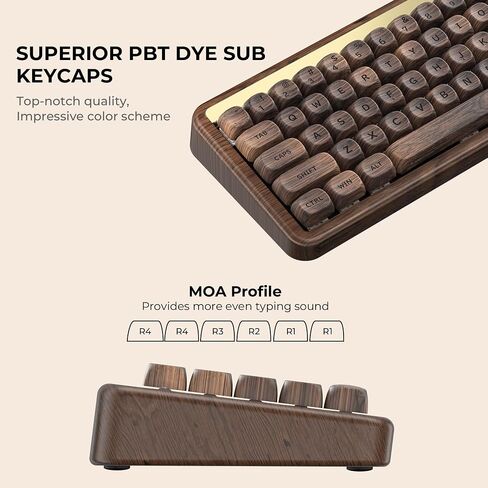XVX M68 Retro Gaming Keyboard with Walnut Wood, 60% Percent Gasket Mechanical Keyboard, Pre-lubed POM Switches Creamy Gaming Keyboard, Hot Swappable Custom Keyboard, RGB Backlit, Cherry Profile in Saudi Arabia