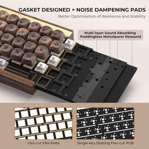 XVX M68 Retro Gaming Keyboard with Walnut Wood, 60% Percent Gasket Mechanical Keyboard, Pre-lubed POM Switches Creamy Gaming Keyboard, Hot Swappable Custom Keyboard, RGB Backlit, Cherry Profile in Saudi Arabia
