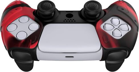 PlayVital Mecha Edition باللونين الأحمر والأسود، مقابض سيليكون ناعمة مريحة لوحدة التحكم لجهاز PS5، وأغطية حماية مطاطية مع أغطية عصا التحكم لجهاز PS5 - متوافقة مع محطة الشحن in Kuwait