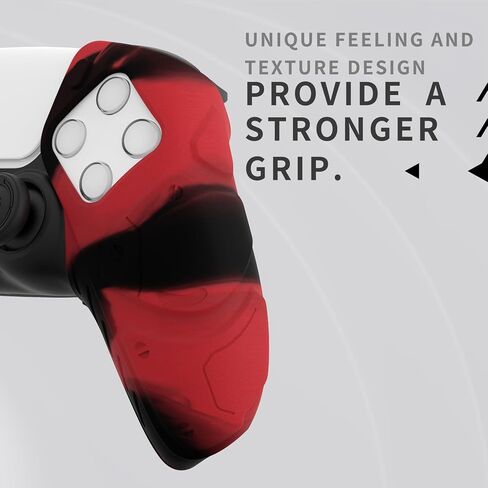 PlayVital Mecha Edition باللونين الأحمر والأسود، مقابض سيليكون ناعمة مريحة لوحدة التحكم لجهاز PS5، وأغطية حماية مطاطية مع أغطية عصا التحكم لجهاز PS5 - متوافقة مع محطة الشحن in Kuwait