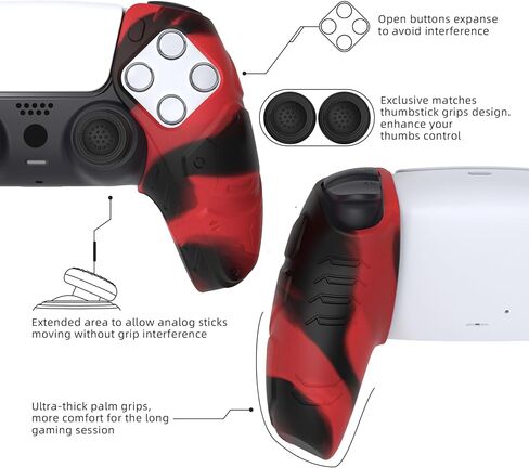 PlayVital Mecha Edition باللونين الأحمر والأسود، مقابض سيليكون ناعمة مريحة لوحدة التحكم لجهاز PS5، وأغطية حماية مطاطية مع أغطية عصا التحكم لجهاز PS5 - متوافقة مع محطة الشحن in Kuwait