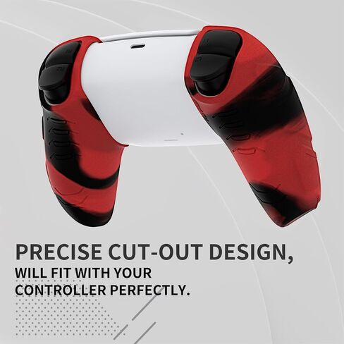 PlayVital Mecha Edition باللونين الأحمر والأسود، مقابض سيليكون ناعمة مريحة لوحدة التحكم لجهاز PS5، وأغطية حماية مطاطية مع أغطية عصا التحكم لجهاز PS5 - متوافقة مع محطة الشحن in Kuwait
