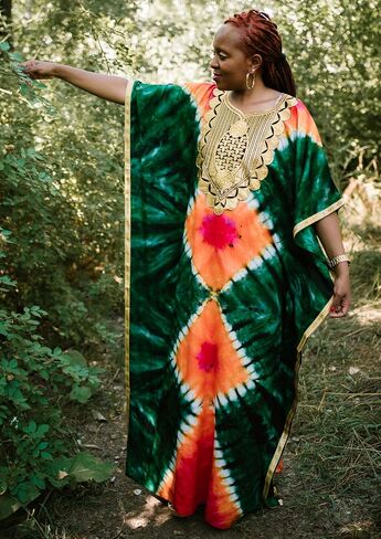 Tiedye embroidery Kaftan with scarf Maxi Onesize Freesize Plus size SwimBeach coverup Casual LoungeGown Maternity dress in Saudi Arabia