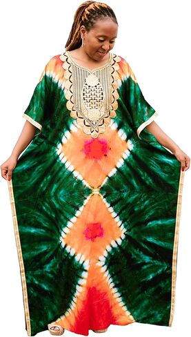 Tiedye embroidery Kaftan with scarf Maxi Onesize Freesize Plus size SwimBeach coverup Casual LoungeGown Maternity dress in Saudi Arabia