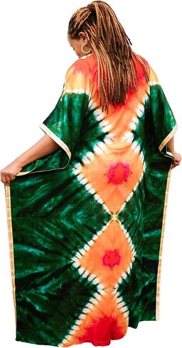 Tiedye embroidery Kaftan with scarf Maxi Onesize Freesize Plus size SwimBeach coverup Casual LoungeGown Maternity dress in Saudi Arabia