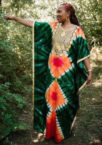 Tiedye embroidery Kaftan with scarf Maxi Onesize Freesize Plus size SwimBeach coverup Casual LoungeGown Maternity dress in Saudi Arabia