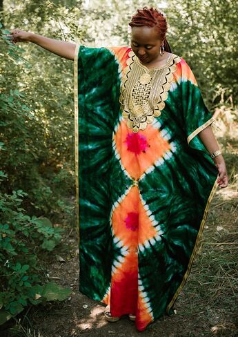 Tiedye embroidery Kaftan with scarf Maxi Onesize Freesize Plus size SwimBeach coverup Casual LoungeGown Maternity dress in Saudi Arabia