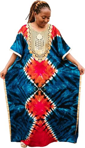 Tiedye embroidery Kaftan with scarf Maxi Onesize Freesize Plus size SwimBeach coverup Casual LoungeGown Maternity dress in Saudi Arabia