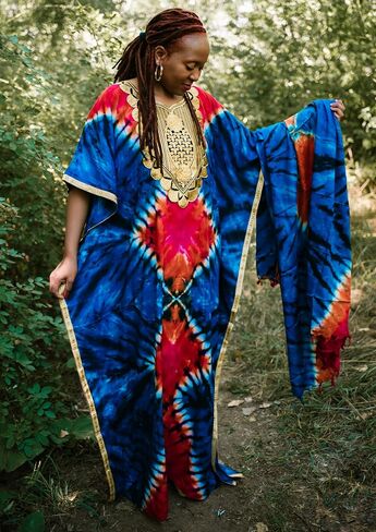 Tiedye embroidery Kaftan with scarf Maxi Onesize Freesize Plus size SwimBeach coverup Casual LoungeGown Maternity dress in Saudi Arabia