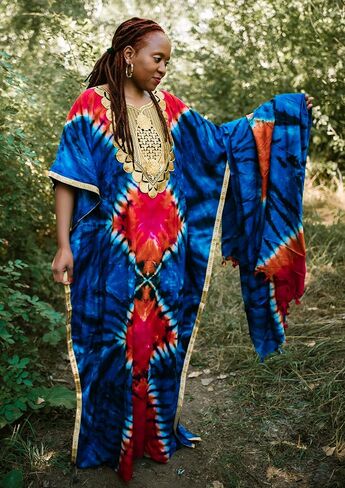 Tiedye embroidery Kaftan with scarf Maxi Onesize Freesize Plus size SwimBeach coverup Casual LoungeGown Maternity dress in Saudi Arabia