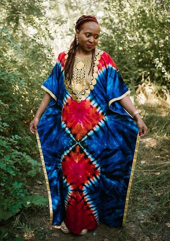 Tiedye embroidery Kaftan with scarf Maxi Onesize Freesize Plus size SwimBeach coverup Casual LoungeGown Maternity dress in Saudi Arabia