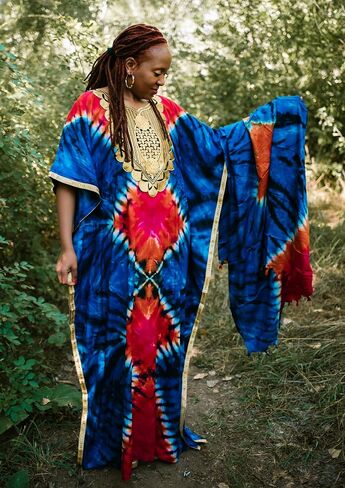 Tiedye embroidery Kaftan with scarf Maxi Onesize Freesize Plus size SwimBeach coverup Casual LoungeGown Maternity dress in Saudi Arabia