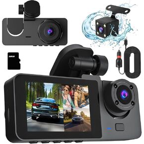 3 Channel Dash Camera Front and Rear Inside,1080P HD Car DVR Dash Cam Video Recorder,Built-in Super Night Vision,G Sensor Motion Detection,WDR,24H Parking Mode,Loop Recording-Black