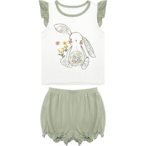 Baby Girl Clothes Set Sleeveless Ruffle Top and Shorts Outfit Viscose from Bamboo Soft Infant Outfits
