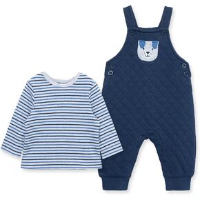 Little Me Baby Boys' Puppy Stripe Knit Overalls, Jumpers, and Coverall Overalls, 0-24 Months