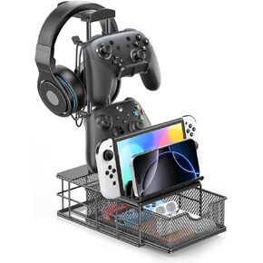 KDD Headphone Stand with Drawer - Headset & Controller Holder for Desk - Aluminum Supporting Bar Earphone Stand with Cable Organizer - Universal Gaming PC Accessories Storage