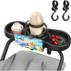 Universal Stroller Snack Tray, 4 in 1 Stroller Tray Attachment with Cups Phone Holder for Baby Toddler Stroller, 360° Rotation Universal Stroller Tray Compatible with Uppababy, Baby Jogger, etc