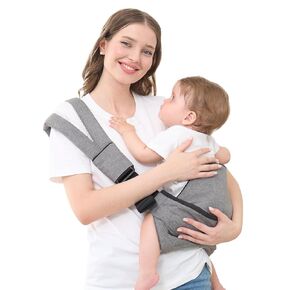 GAGAKU Toddler Sling Carrier with Non-Slip Hip Seat Baby Carrier Side Big Kid Holder Chest Carrying Baby Wrap for 6-48 Months Infants & Toddlers (14-45 lbs) - Light Grey