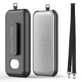 Battery Case for Apple Vision Pro VR Headset, Portable, with Strap, Black, Battery Holder for Apple VR Accessories (no Battery)