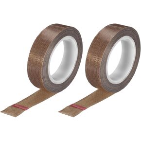MECCANIXITY 10 متر/33 قدم، 13 مم/0.5 بوصة شريط PTFE، شريط قماش PTFE، شريط لاصق PTFE لاصق لآلة ختم الفراغ، سدادات يدوية لدرجة حرارة عالية، بني، حزمة من 2