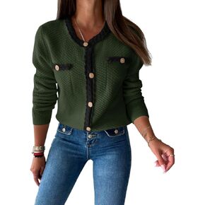 Saodimallsu Womens Button Up Cardigan Long Sleeve Open Front Cable Knit Fall Trendy Sweater Jacket with Pockets