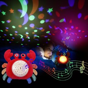 Baby Sound Sleepers Portable Red Crab White Noise Sound Machine with Gradient Star Projector, 8 Lullabies, 4 White Noises and 4 Colors of Light, Sleep Soother for Bedroom,Car,Crib,Travel