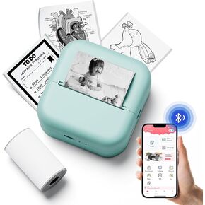 طابعة صغيرة، صانع ملصقات طابعة صغيرة، طابعة ملصقات محمولة للملاحظات والصور، DIY، طابعة ملصقات حرارية بلوتوث متوافقة مع iOS وAndroid، طابعة صغيرة للطباعة، أبيض