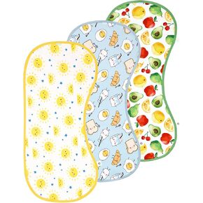 Baby Burp Cloth Set-Viscose Made from Bamboo, 3 Pack Absorbent Burping Rags with Snaps Baby Boys Girls Burp Cloths Sun/Fruit/Blue Egg