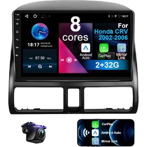Car Stereo for Honda CRV 2002-2006 8 Core Android 12 with Wireless CarPlay Android Auto, 9 inch 1280X720 IPS Touchscreen 4+32G Car Radio Player with Backup Camera, AM/FM/RDS, AUX, DSP, SWC