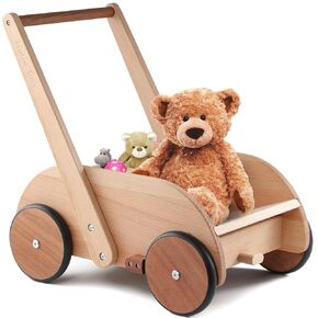 2-in-1 Wooden Baby Walker with Sit-to-Stand Learning | with Adjustable Seat & Speed | Baby Walker Push Toy in Natural Wood for Babies 6-12 Months up to 3 Years for Infants and Toddlers