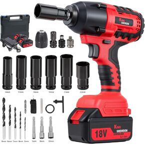 18V 1500Nm Torque Cordless Impact Wrench Kit, 1/2 Inch 3200RPM Brushless Power Driver w/LED Light, 2x5Ah Batteries, Fast Charger, 6 Sockets