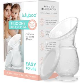 Lulyboo Silicone Manual Breast Pump for Breastfeeding |Silicone| Clear |Suction Base and a lid |30 oz/90 ml