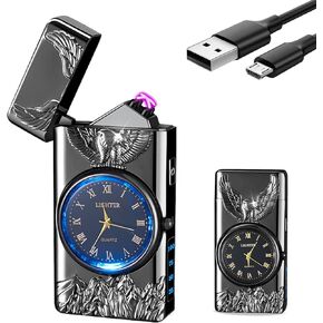 SKRFIRE Electric Lighter Double Arc Plasma Lighter, Rechargeable Lighter with Battery Display Indication Cool Lighter Revolve with Gift Box for Friends, Family, Candles(Silver)