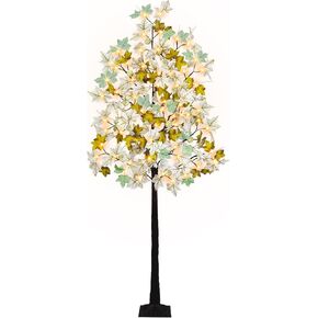 Krissing 8FT Fall Light Up Tree, Artificial Lighted Fall Eucalyptus Tree with 160 Led Lights Fake Large Autumn Tree for Fall Home Indoor Outdoor Thanksgiving Decor
